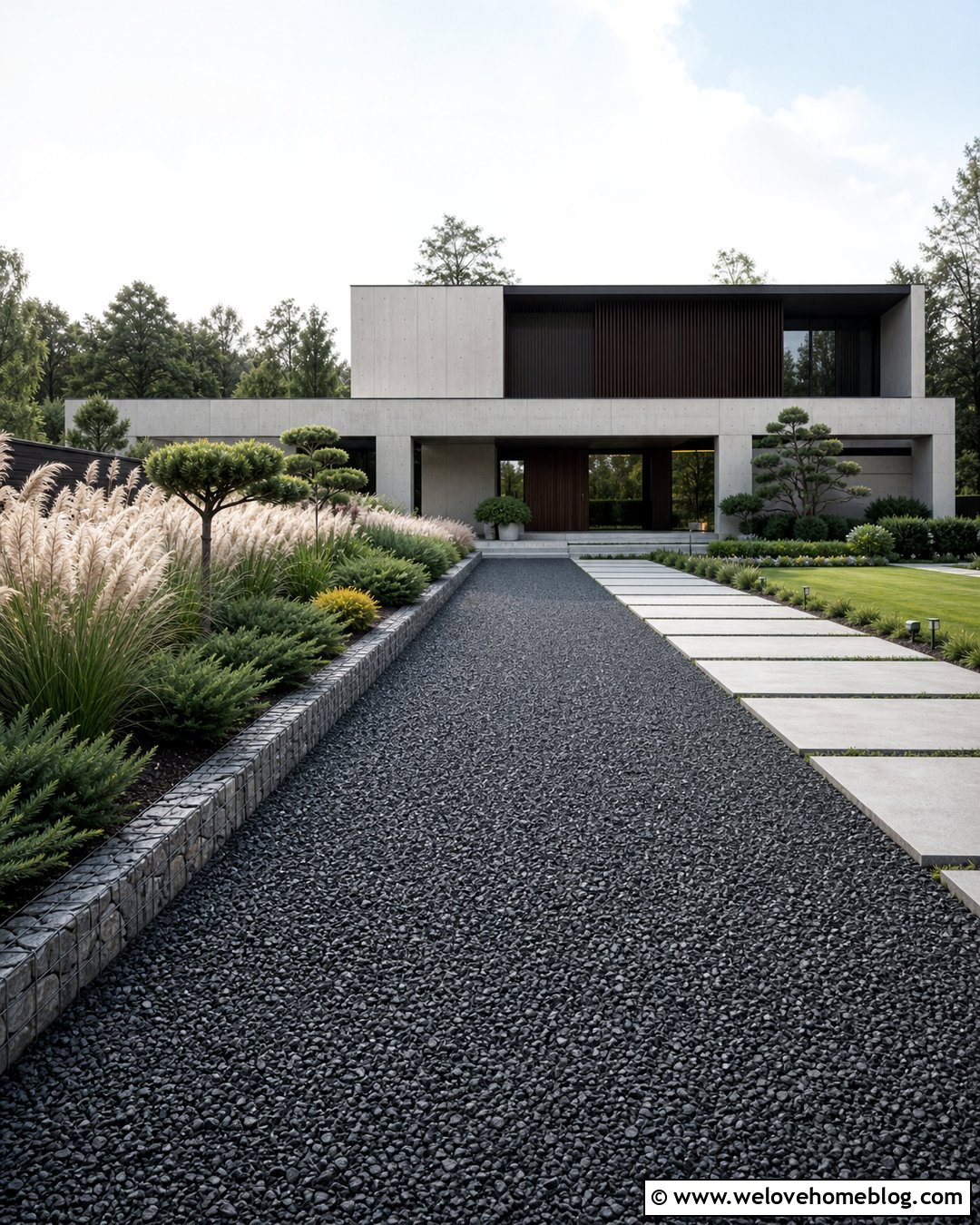 Gravel Driveway With Low Gabion Border - 20 gravel driveway with border ideas