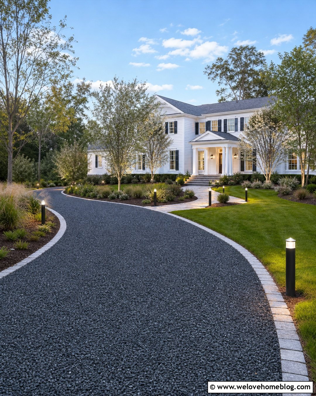 Gravel Driveway With Low Landscape Lighting - 20 Core Gravel Driveway Ideas