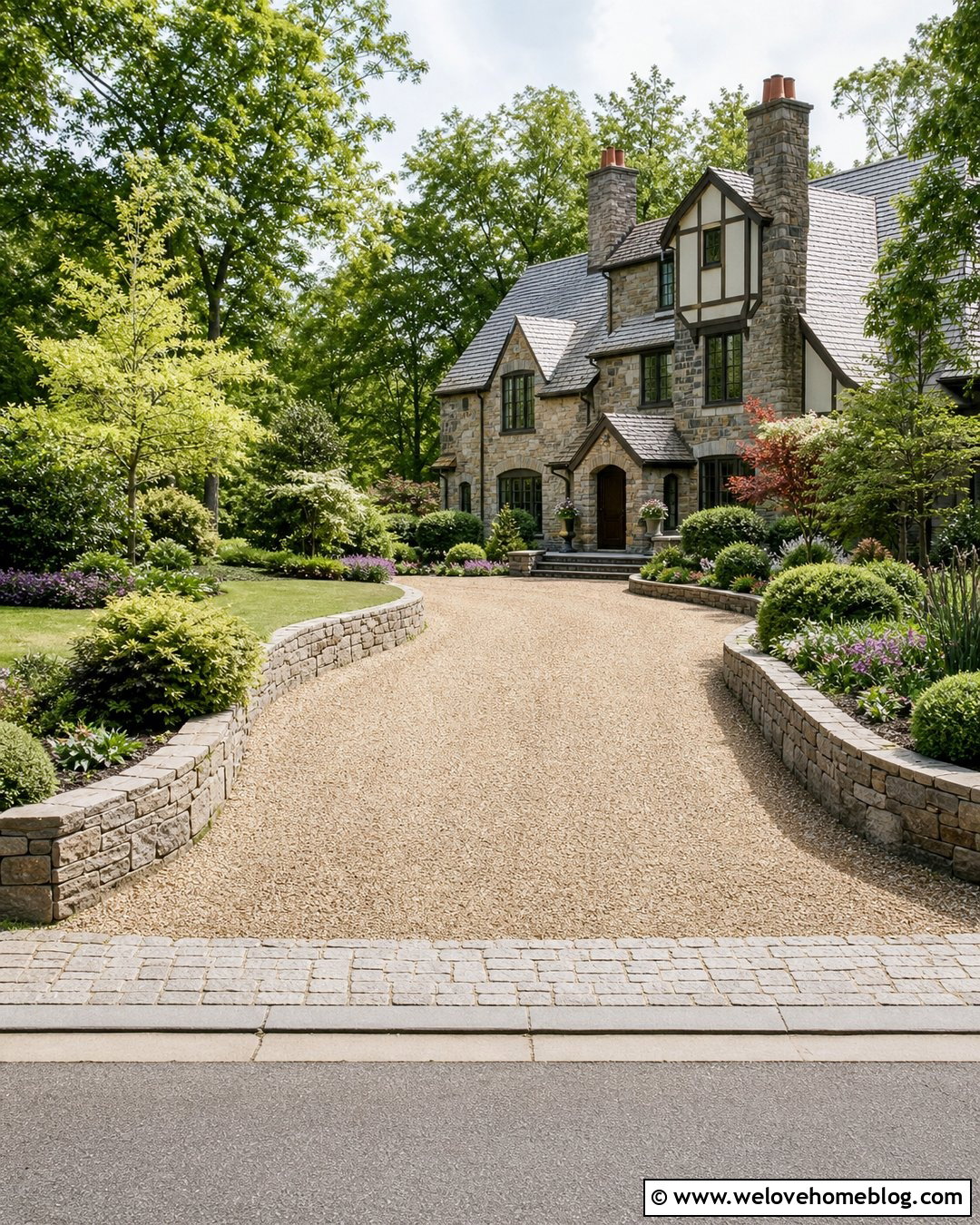 Gravel Driveway With Low Stone Wall Edging - 20 Edge Gravel Driveway Ideas