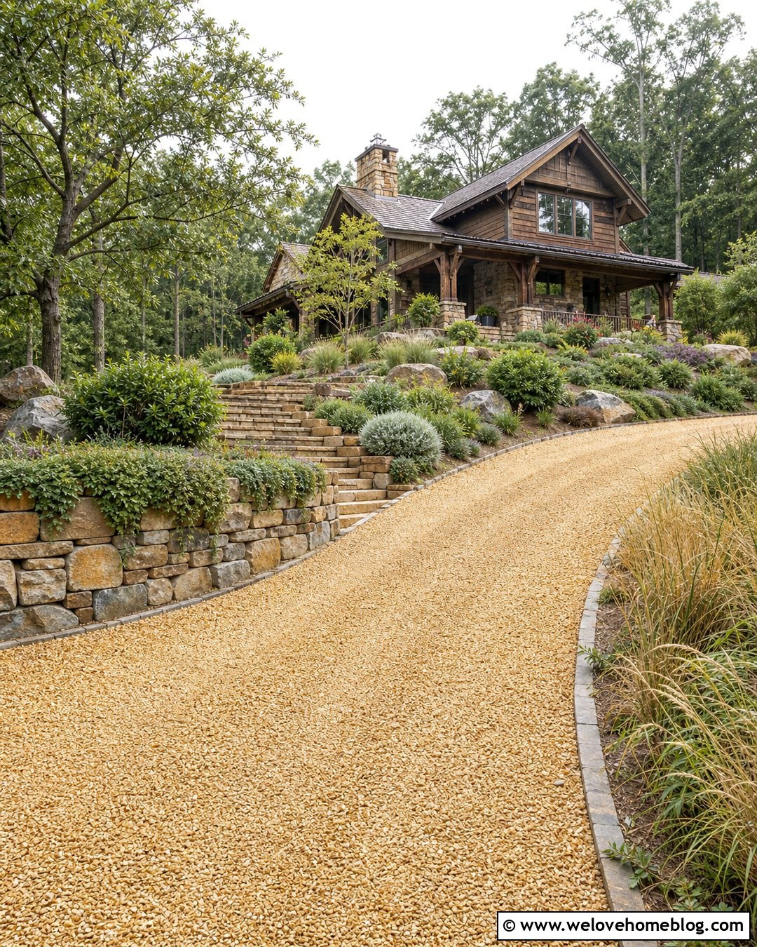 Gravel Driveway With Low Stone Wall - 20 Driveways With Gravel Ideas