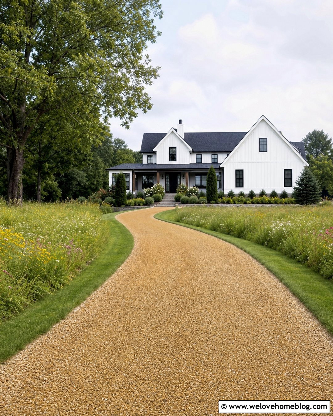 Gravel Driveway With Meadow Grass Borders - 20 Gravel And Grass Driveway Ideas