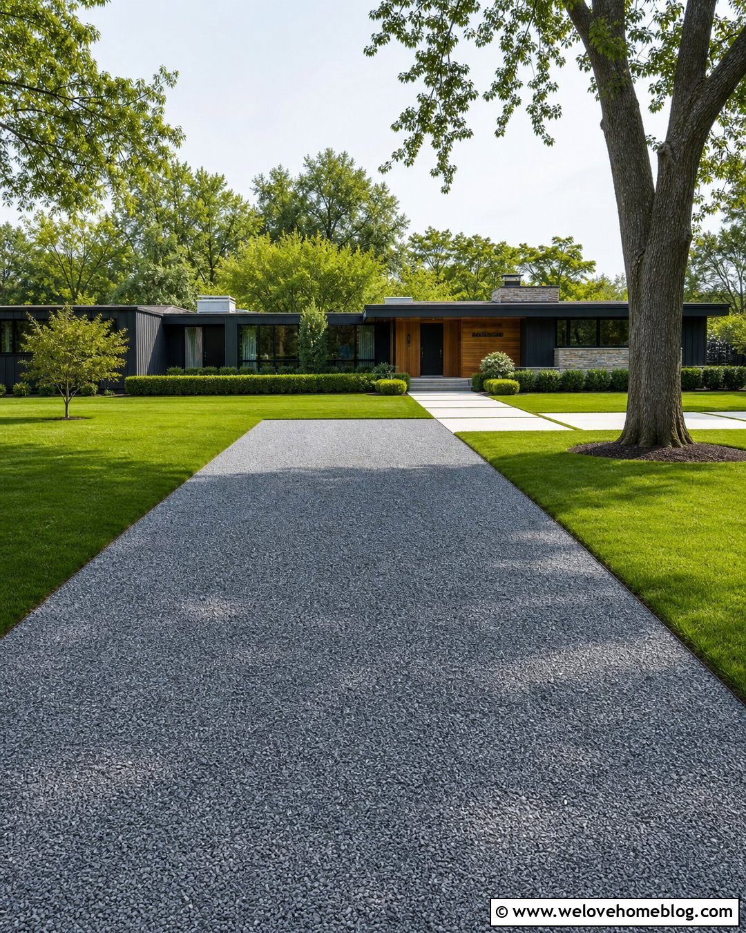 Gravel Driveway With Minimalist Lawn Edges - 50 gravel driveway ideas