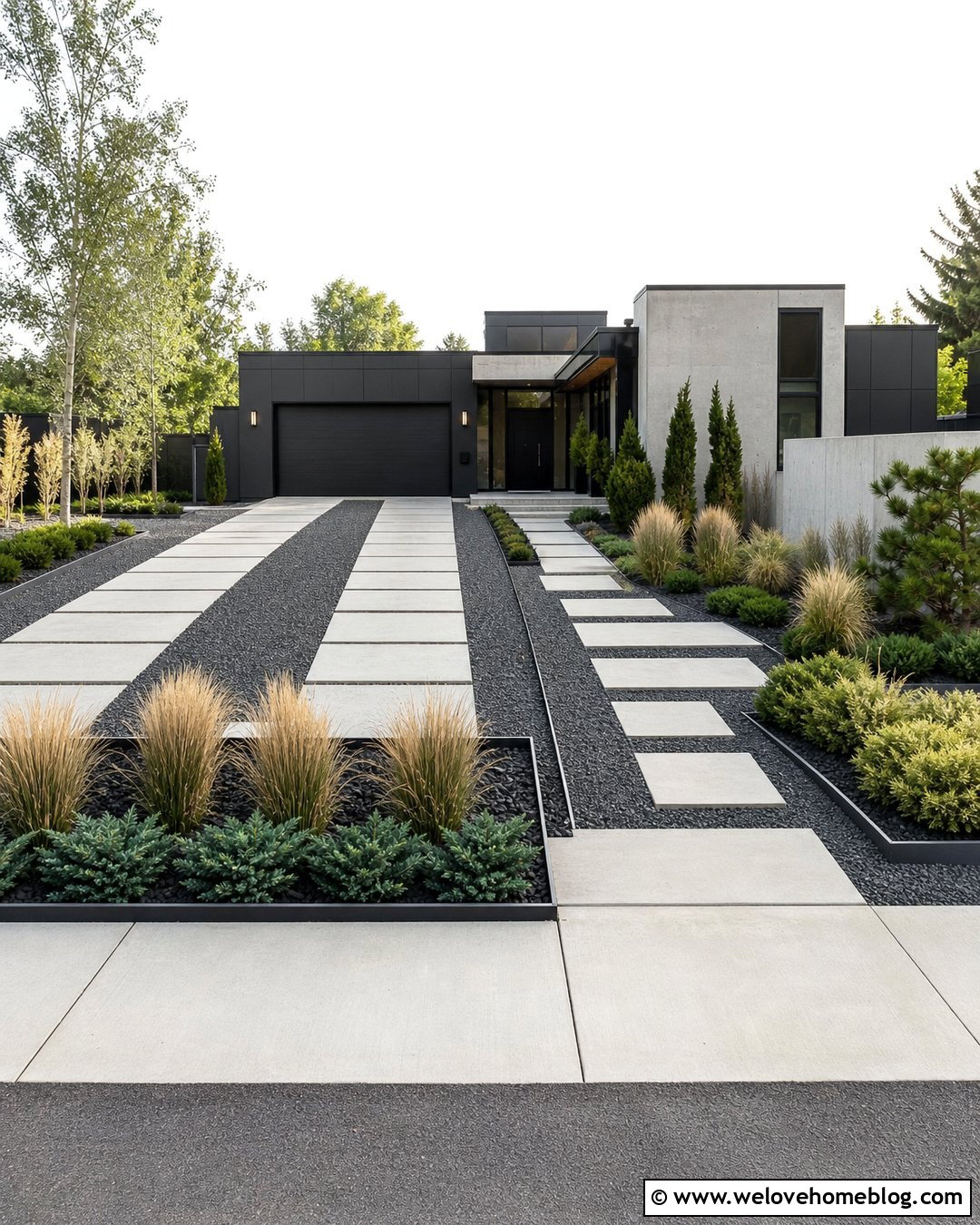 Gravel Driveway With Modern Concrete Pavers - 35 gravel driveway landscaping ideas