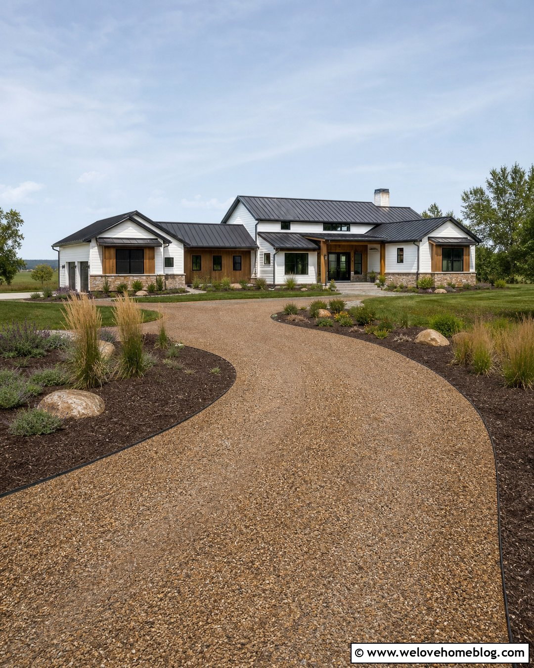 Gravel Driveway With Native Grass Landscaping - 35 Gravel Driveway Cheap Ideas