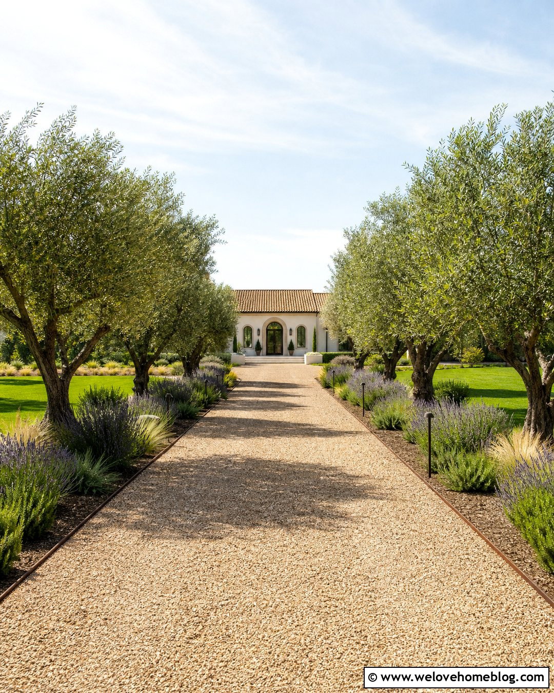 Gravel Driveway With Olive Tree Rows - 20 Olive Trees Driveway Ideas