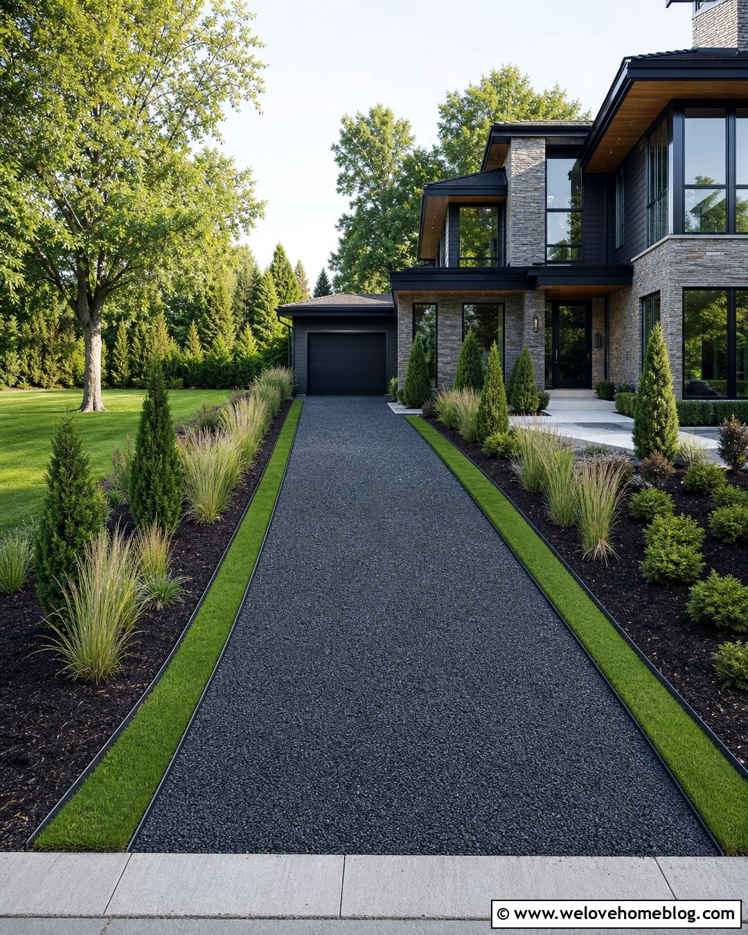 Gravel Driveway With Ornamental Grass Beds - 20 Gravel And Grass Driveway Ideas