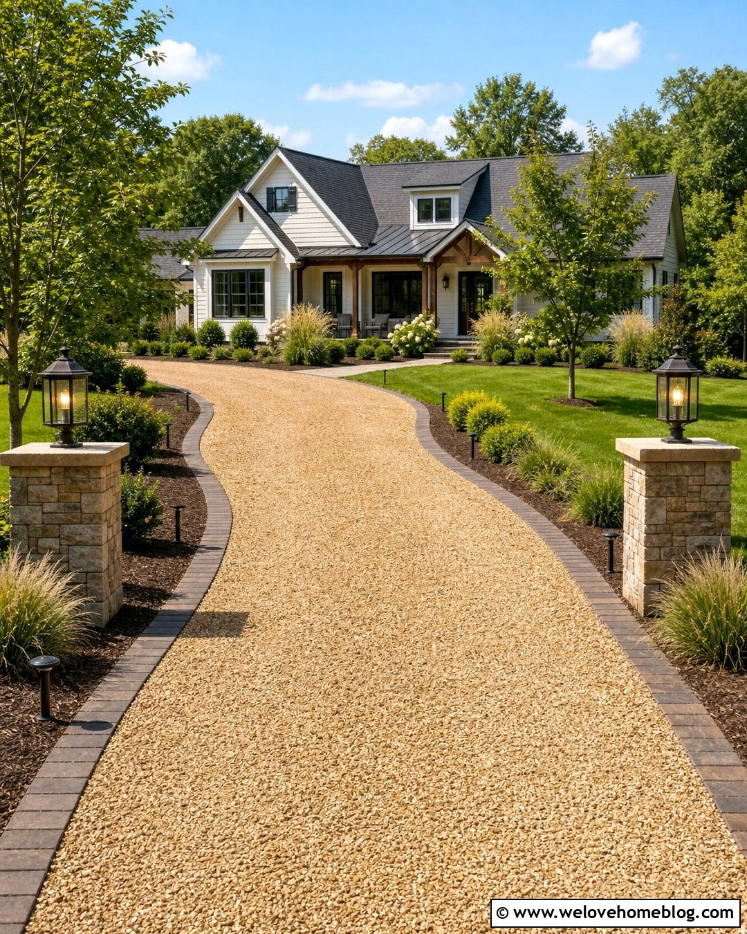 Gravel Driveway With Paver Border And Lighting - 20 gravel driveway with paver border ideas
