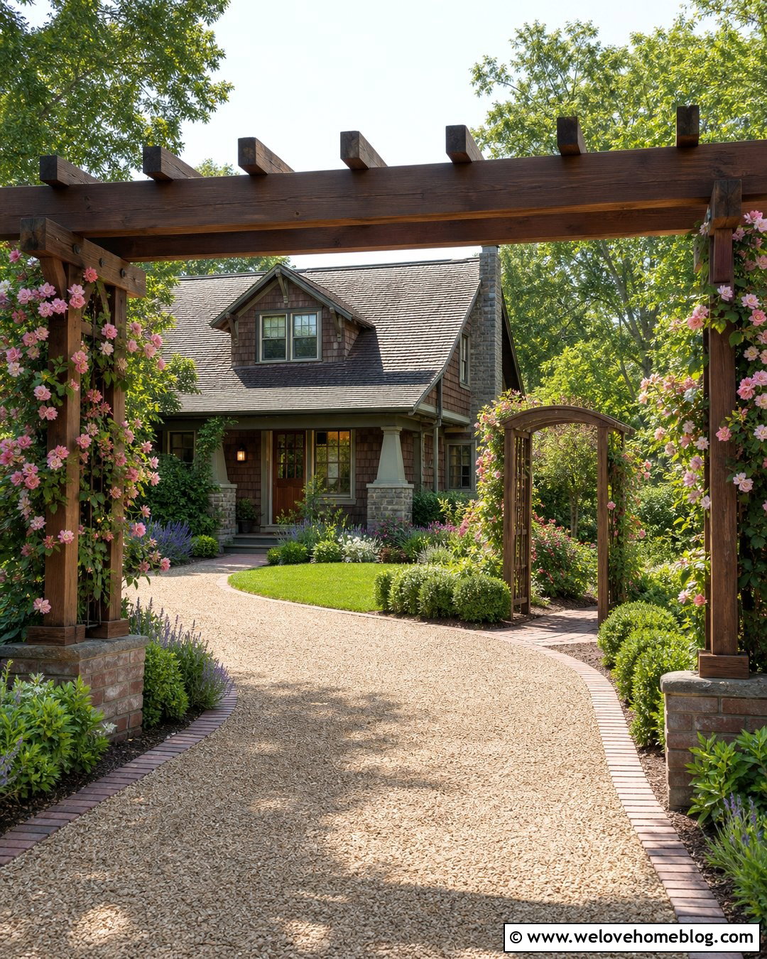 Gravel Driveway With Pergola Entrance - 50 gravel driveway ideas