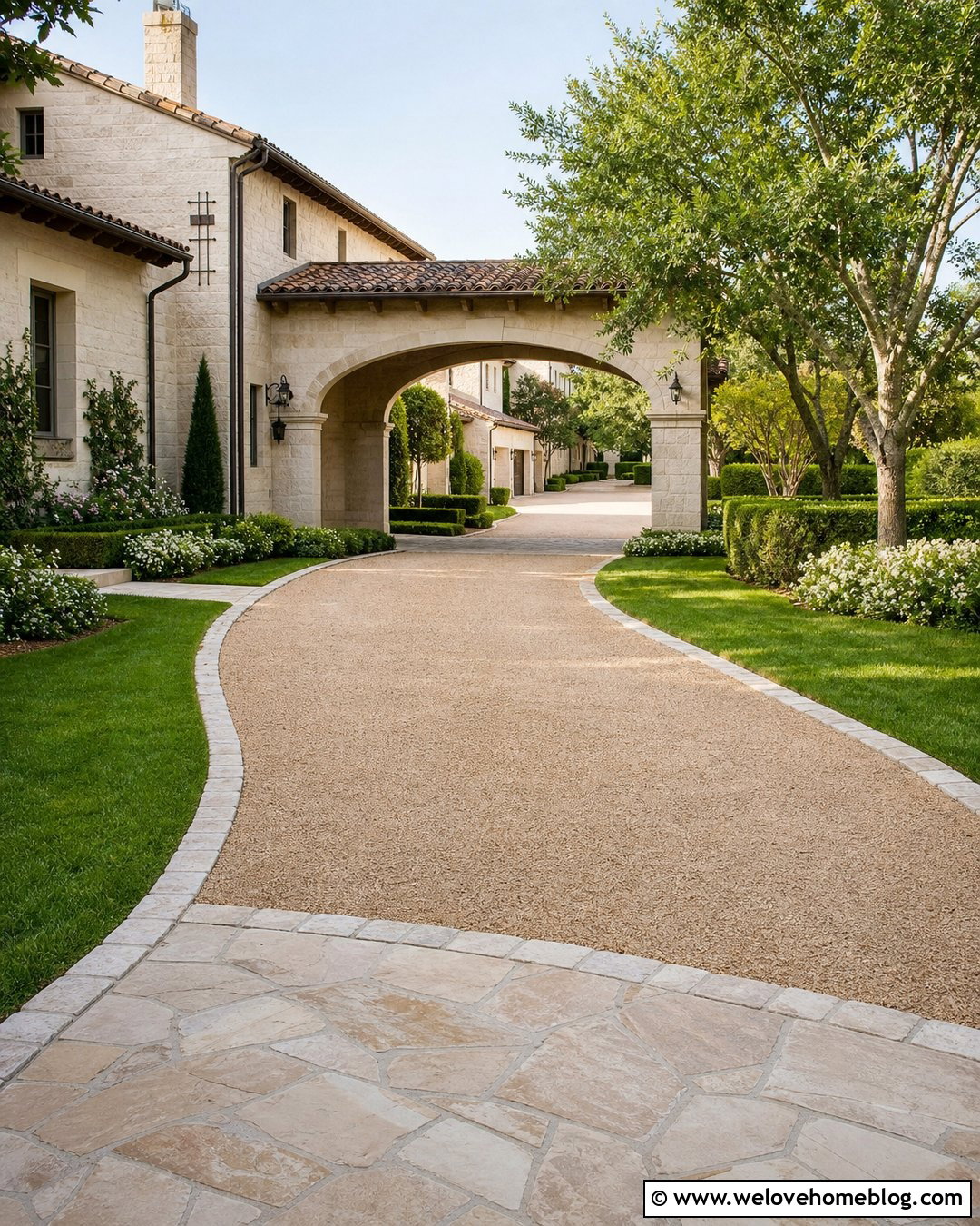 Gravel Driveway With Porte Cochere Entrance - 20 Large Gravel Driveway Ideas