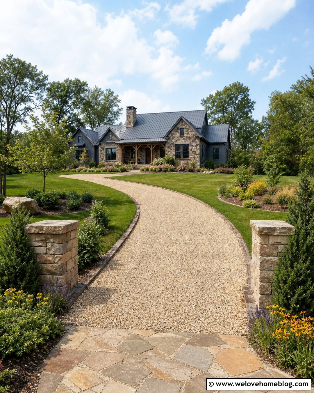 Gravel Driveway With Railroad Tie And Stone Entrance - 20 Gravel Driveway Edging Railroad Ties Ideas