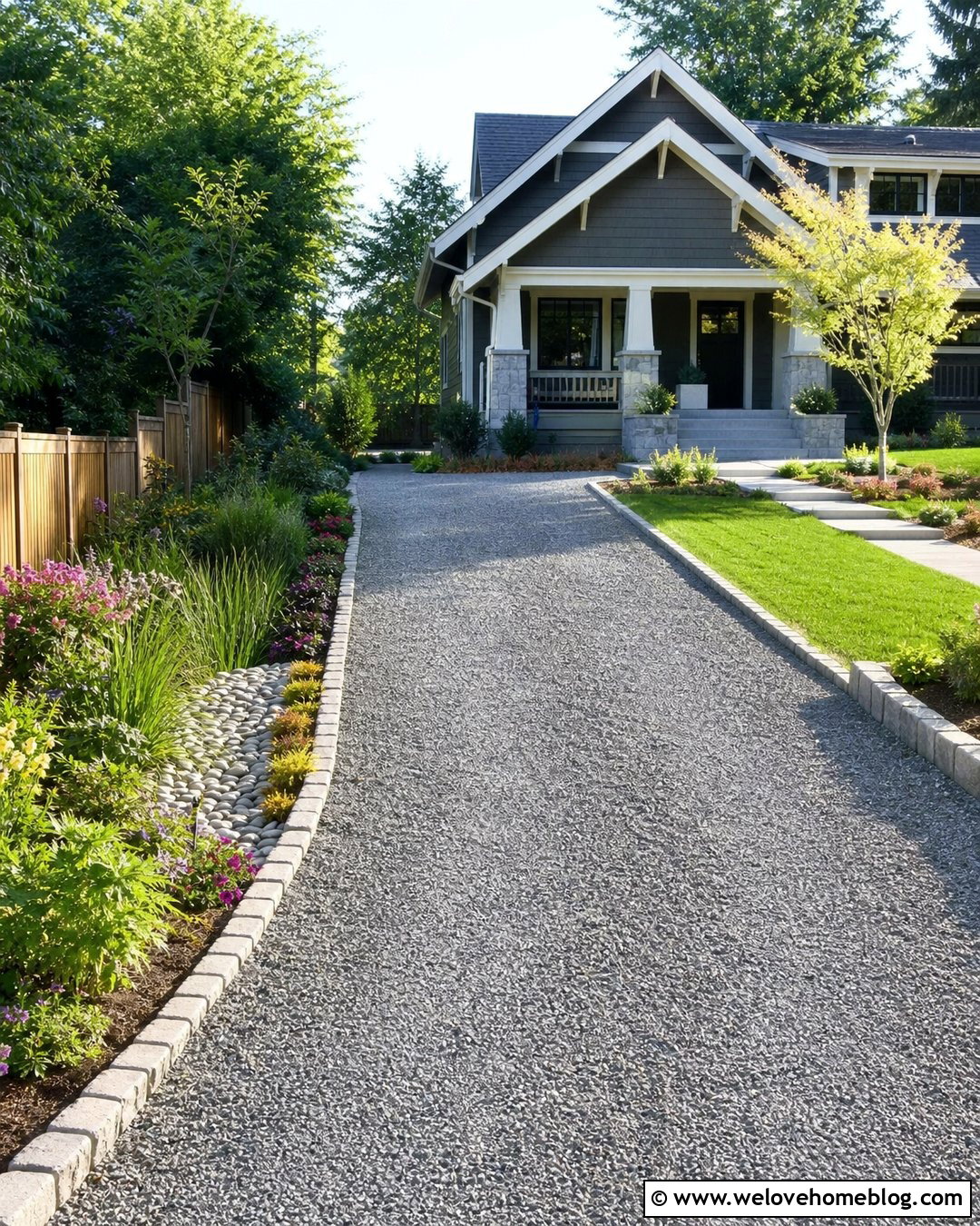 Gravel Driveway With Rain Garden Planting - 35 gravel driveway landscaping ideas