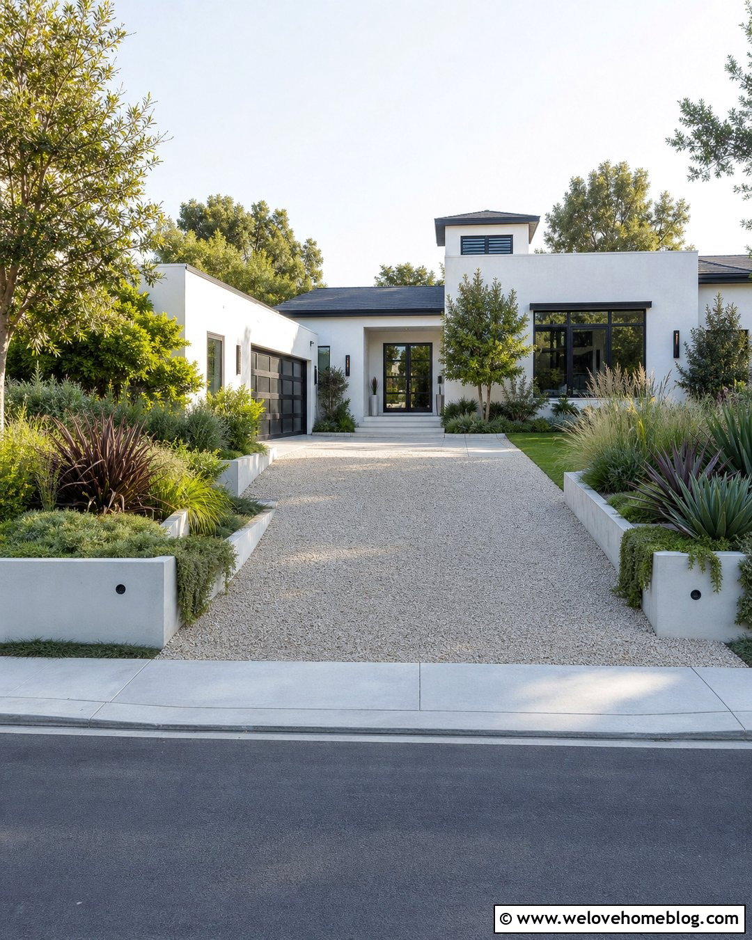 Gravel Driveway With Raised Planter Borders - 35 gravel driveway landscaping ideas