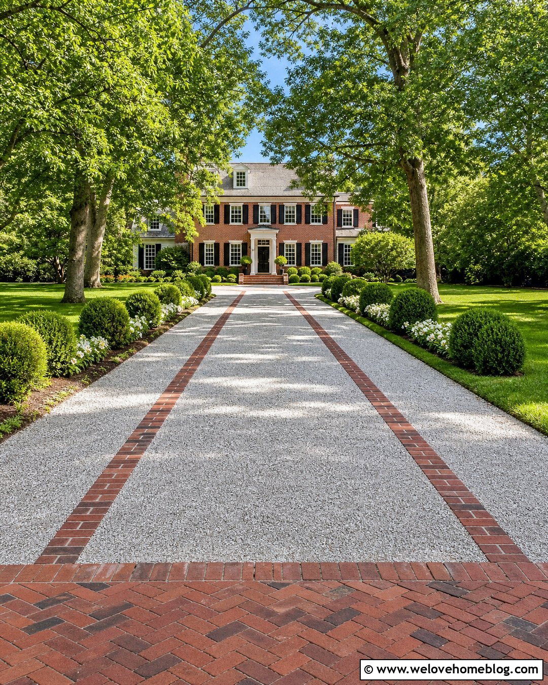 Gravel Driveway With Red Brick Ribbon - 50 gravel driveway ideas