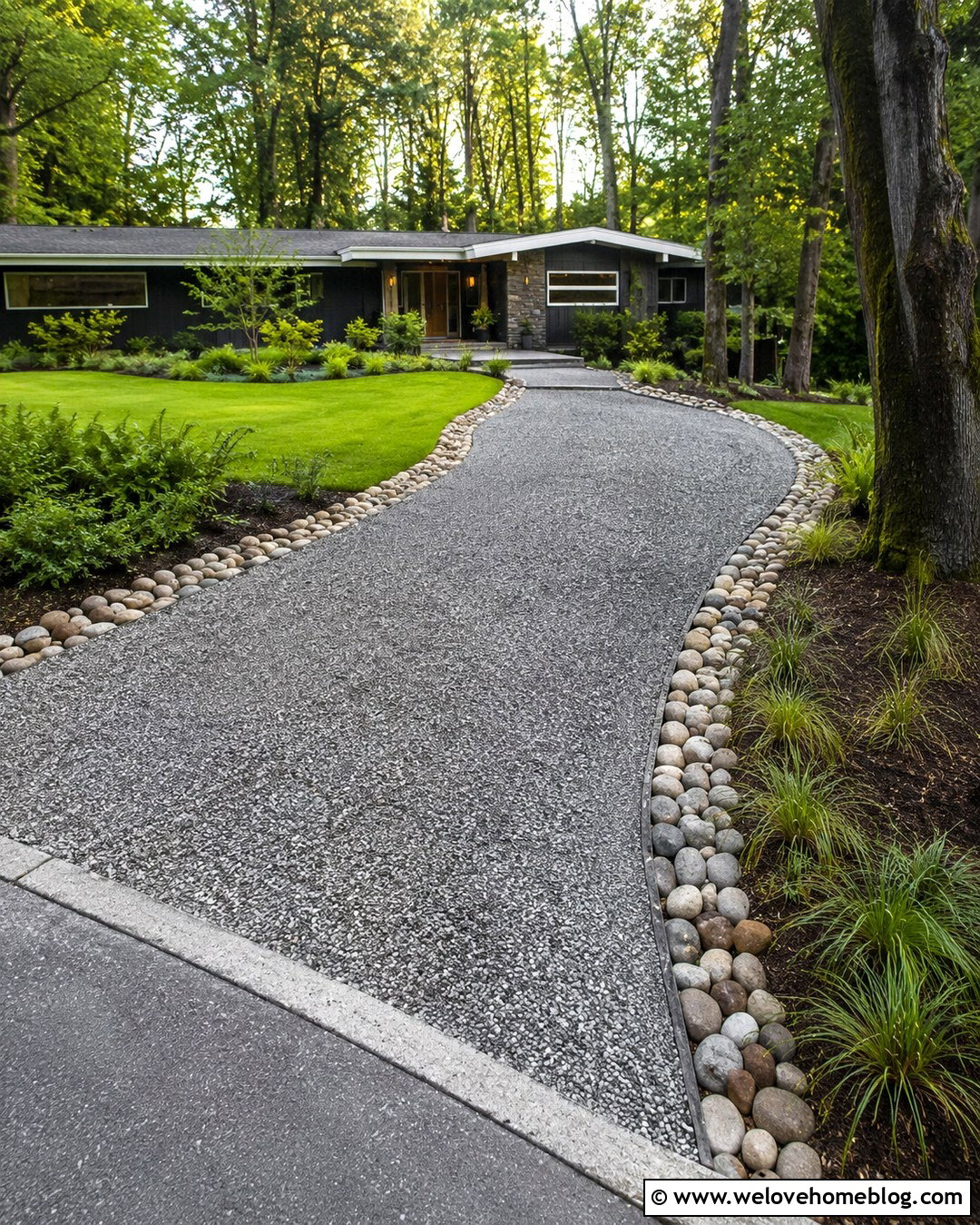 Gravel Driveway With River Rock Border - 20 Edging Gravel Driveway Ideas