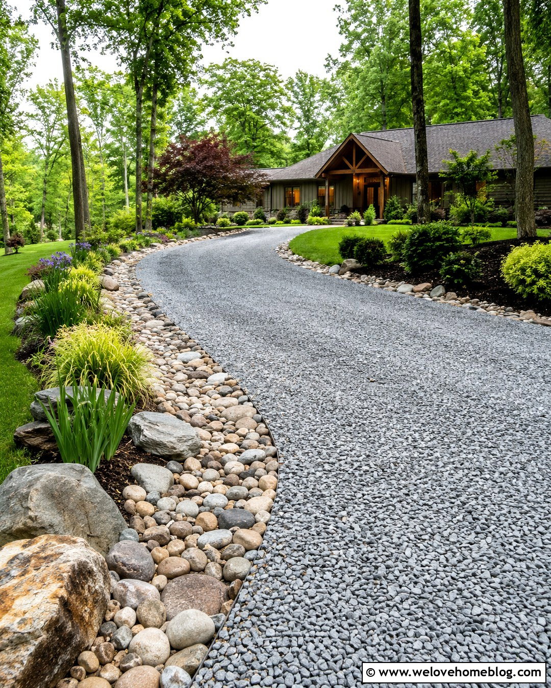 Gravel Driveway With River Rock Edging - 20 Gravel Driveway Landscaping Edging Ideas