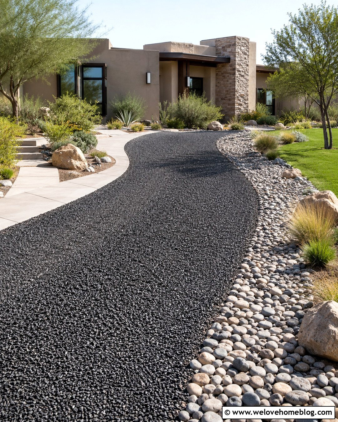 Gravel Driveway With River Rock Edging - 20 gravel driveways edging ideas