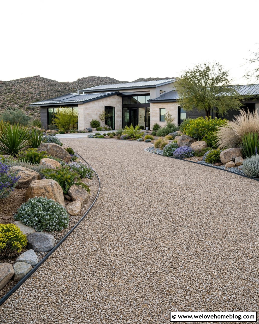 Gravel Driveway With Rock Garden Borders - 35 gravel driveway landscaping ideas