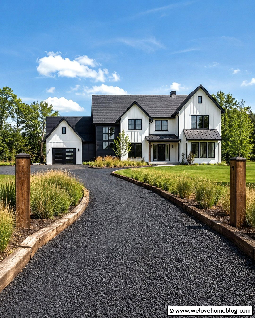 Gravel Driveway With Sleepers And Ornamental Grasses - 20 Gravel Driveway Landscaping Edging Ideas