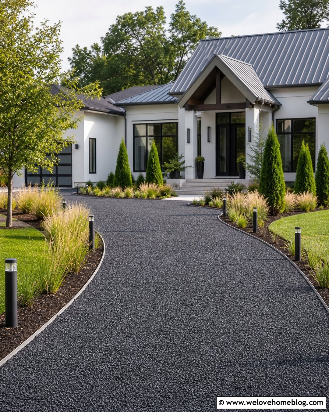 Gravel Driveway With Solar Bollard Lighting - 50 gravel driveway ideas