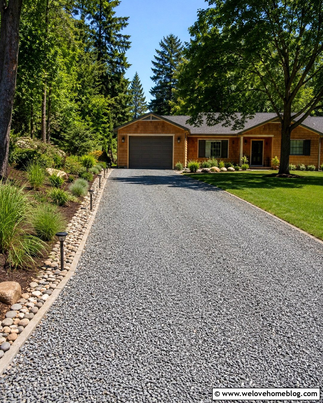 Gravel Driveway With Solar Path Lights - 20 Easy Driveway Projects Ideas