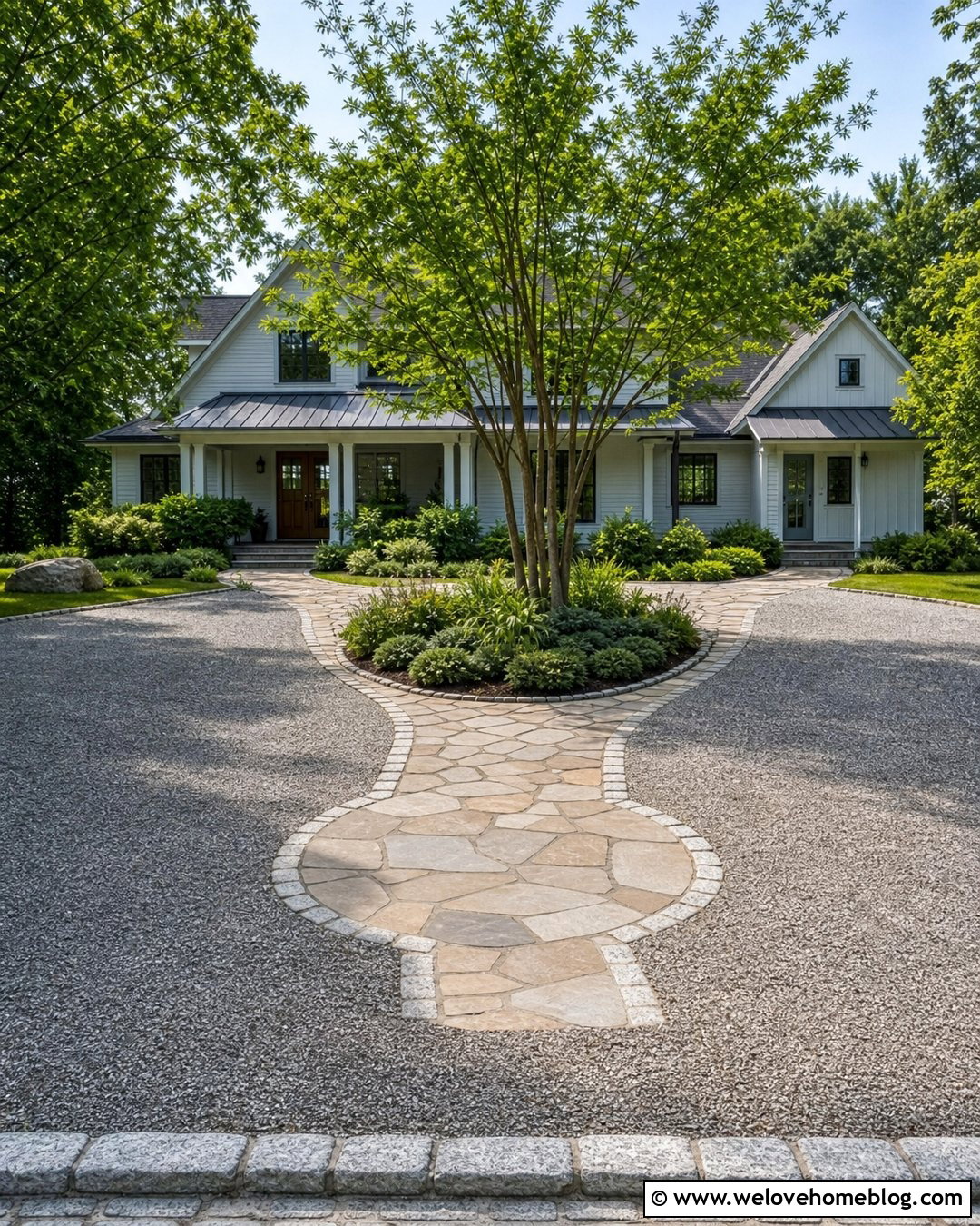 Gravel Driveway With Split Front Path - 20 Gravel Driveway With Path Ideas