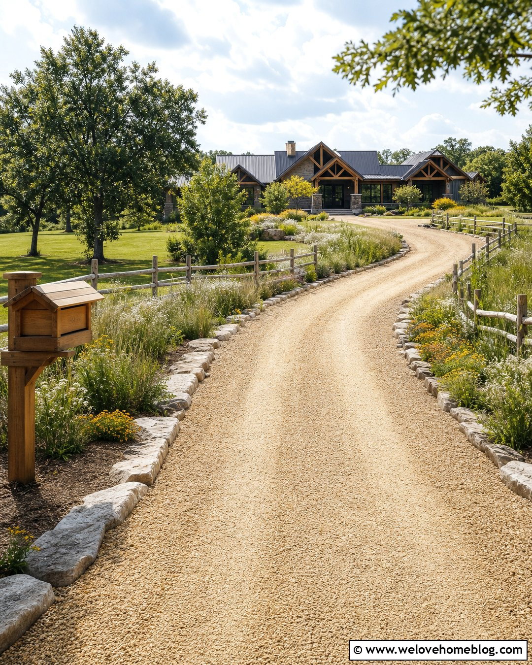 Gravel Driveway With Split Rail Fencing - 35 gravel driveway landscaping ideas