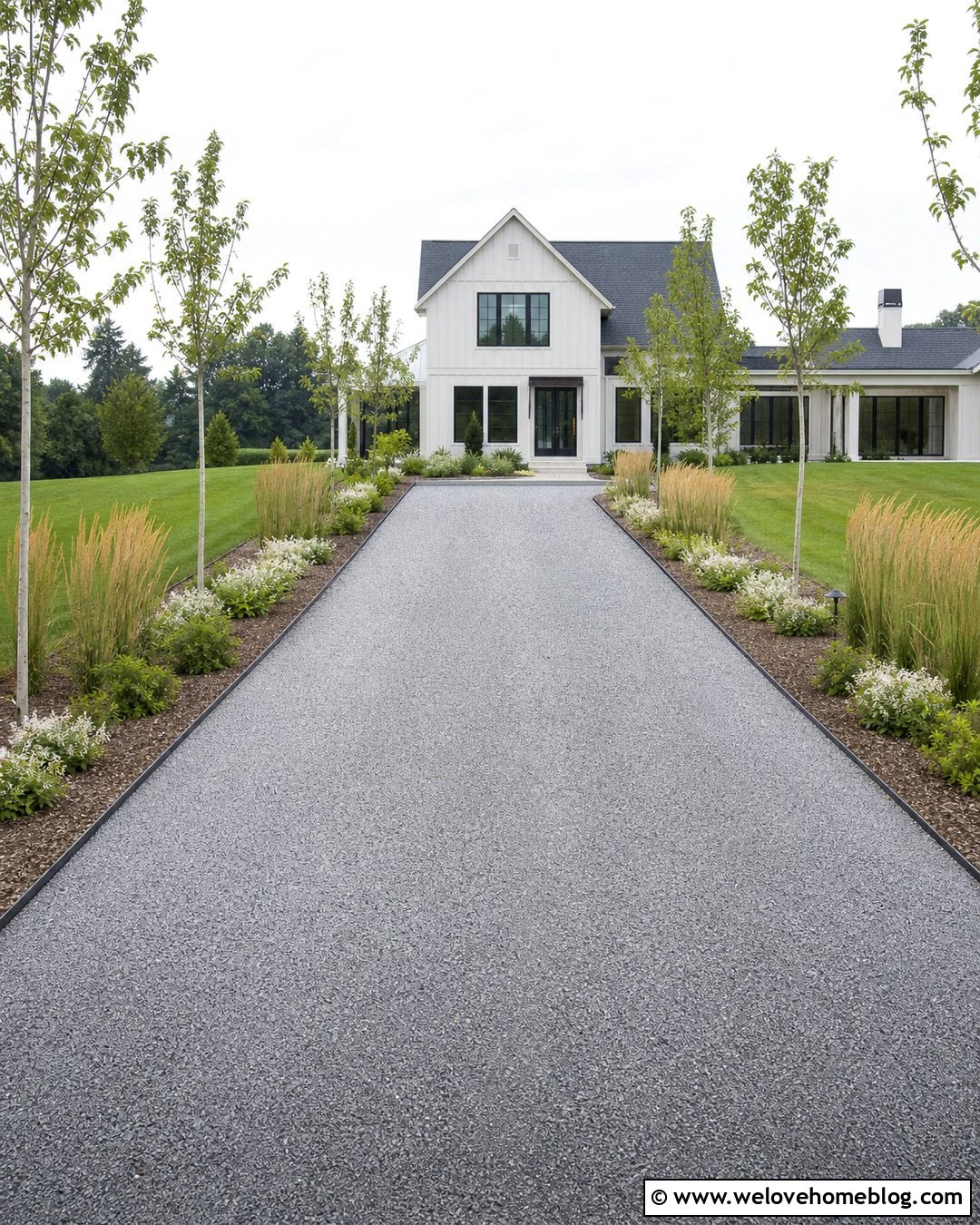 Gravel Driveway With Steel Edging And Grasses - 20 edge of driveway landscaping ideas