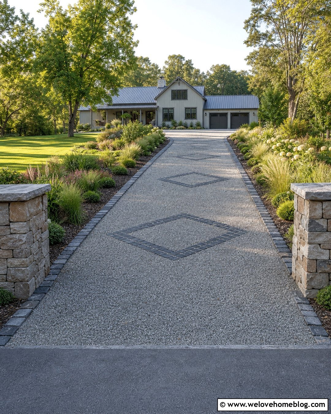 Gravel Driveway With Stone Diamond Inlays - 20 Diamond Driveway Pattern Ideas
