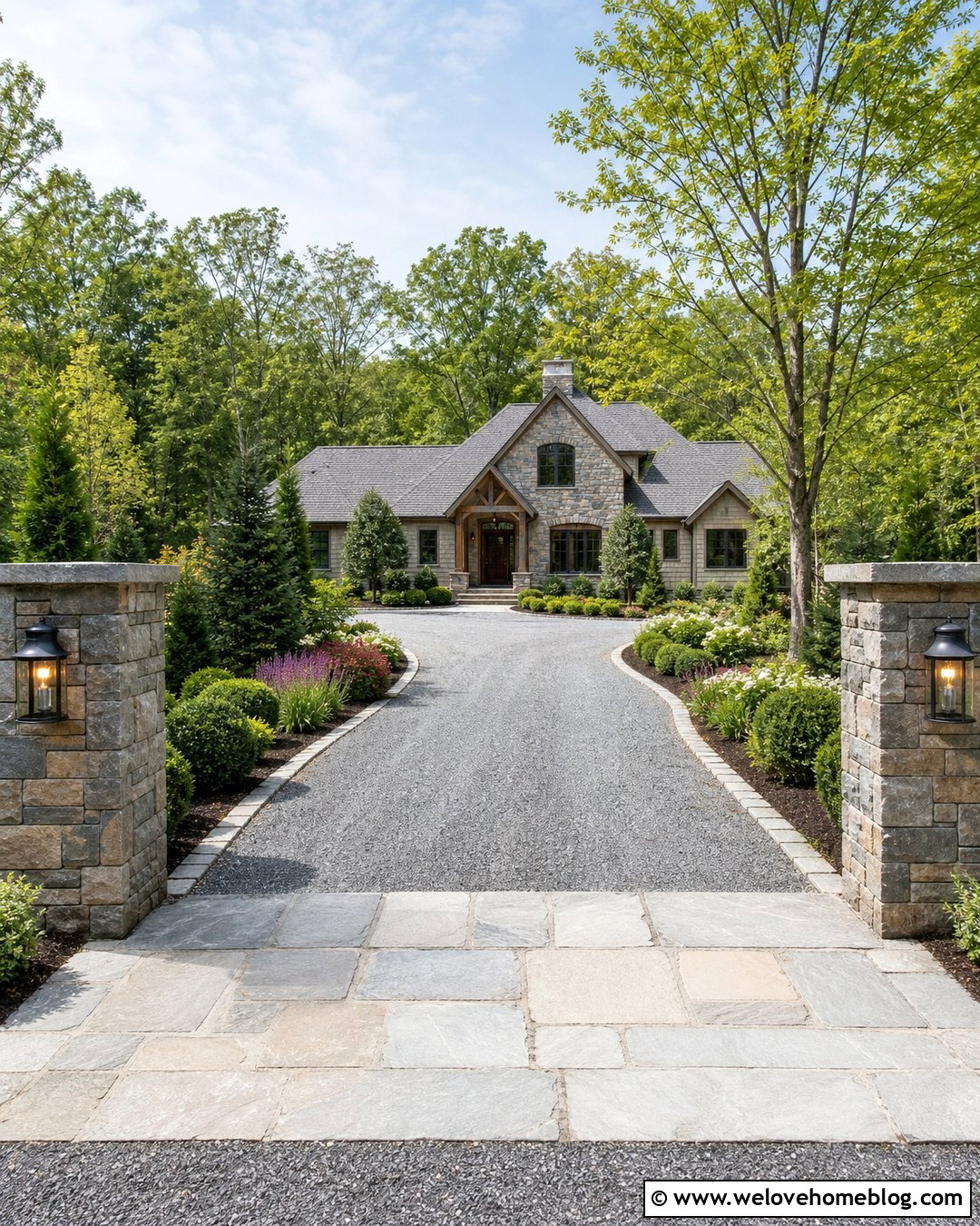 Gravel Driveway With Stone Pillars - 35 gravel driveway landscaping ideas