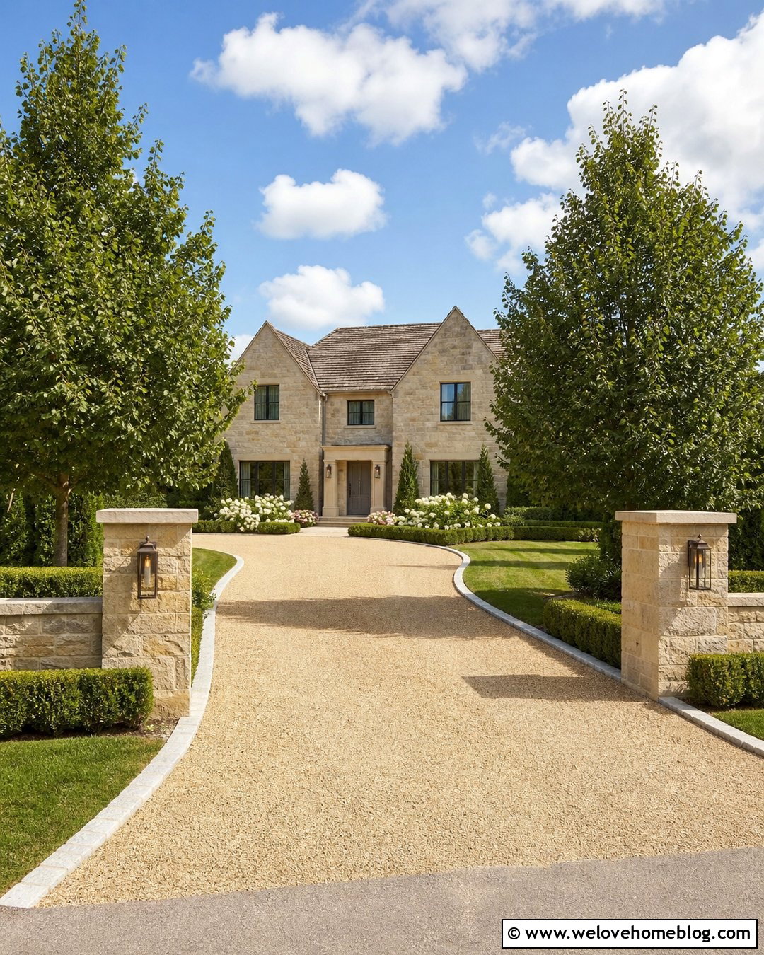 Gravel Driveway With Stone Pillars And Hedges - 20 landscaping gravel driveway ideas