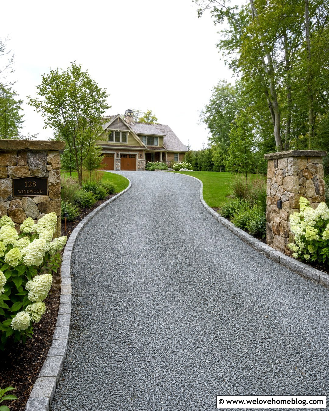 Gravel Driveway With Stone Pillars - 20 stylish driveway makeover ideas