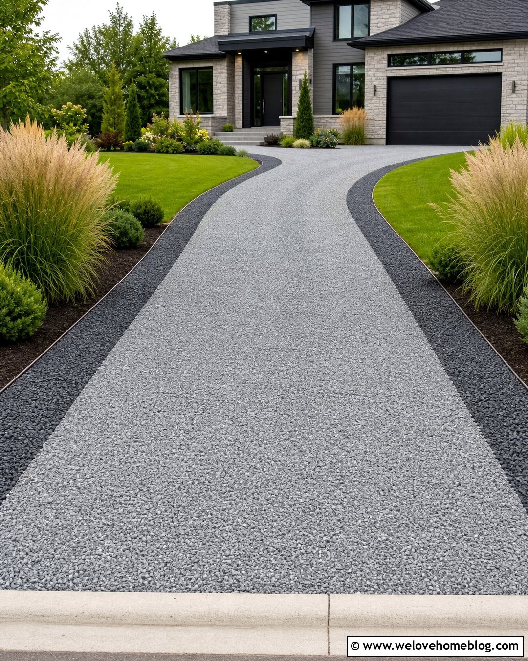Gravel Driveway With Two Tone Gravel Bands - 50 gravel driveway ideas