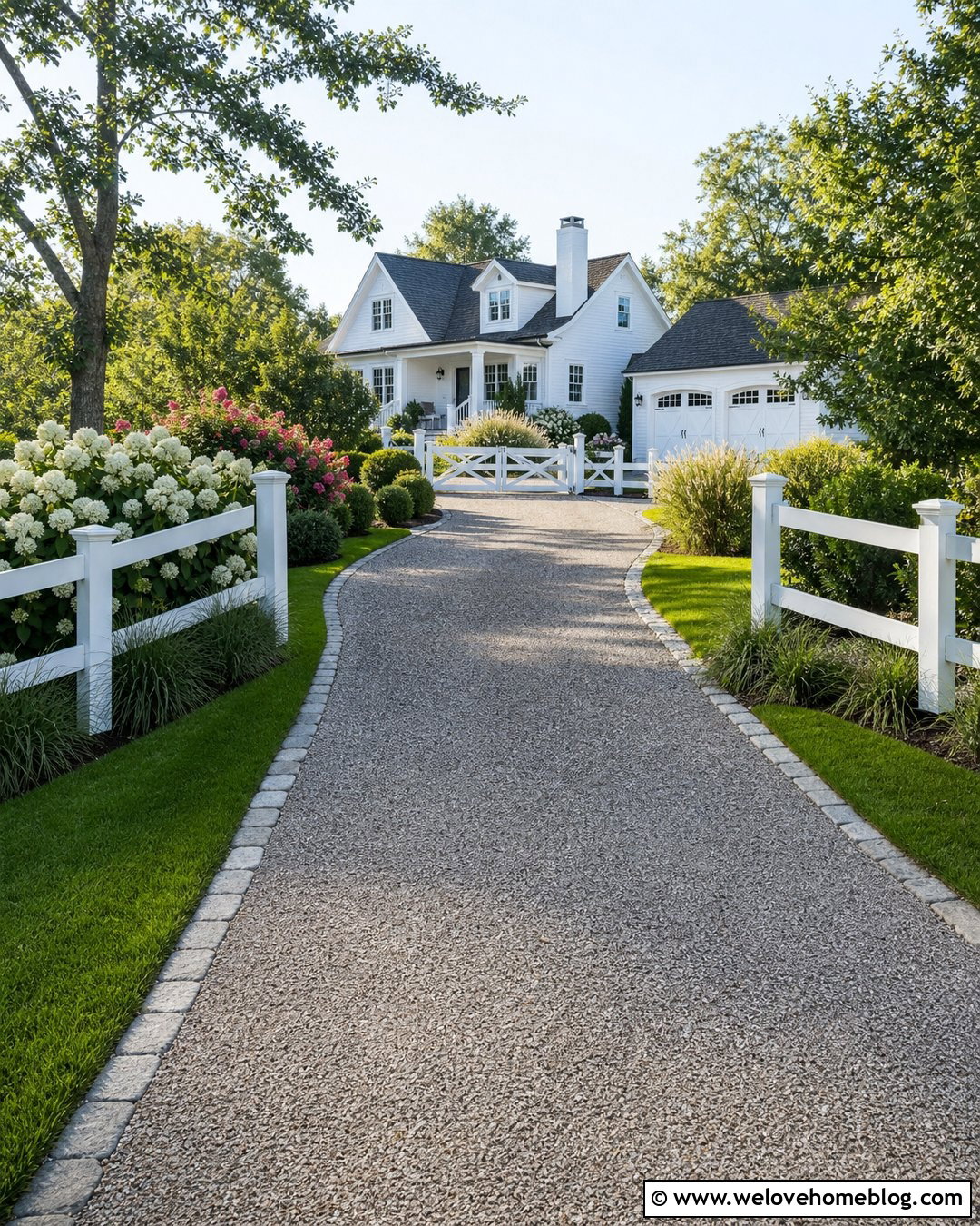 Gravel Driveway With White Fence Borders - 50 gravel driveway ideas