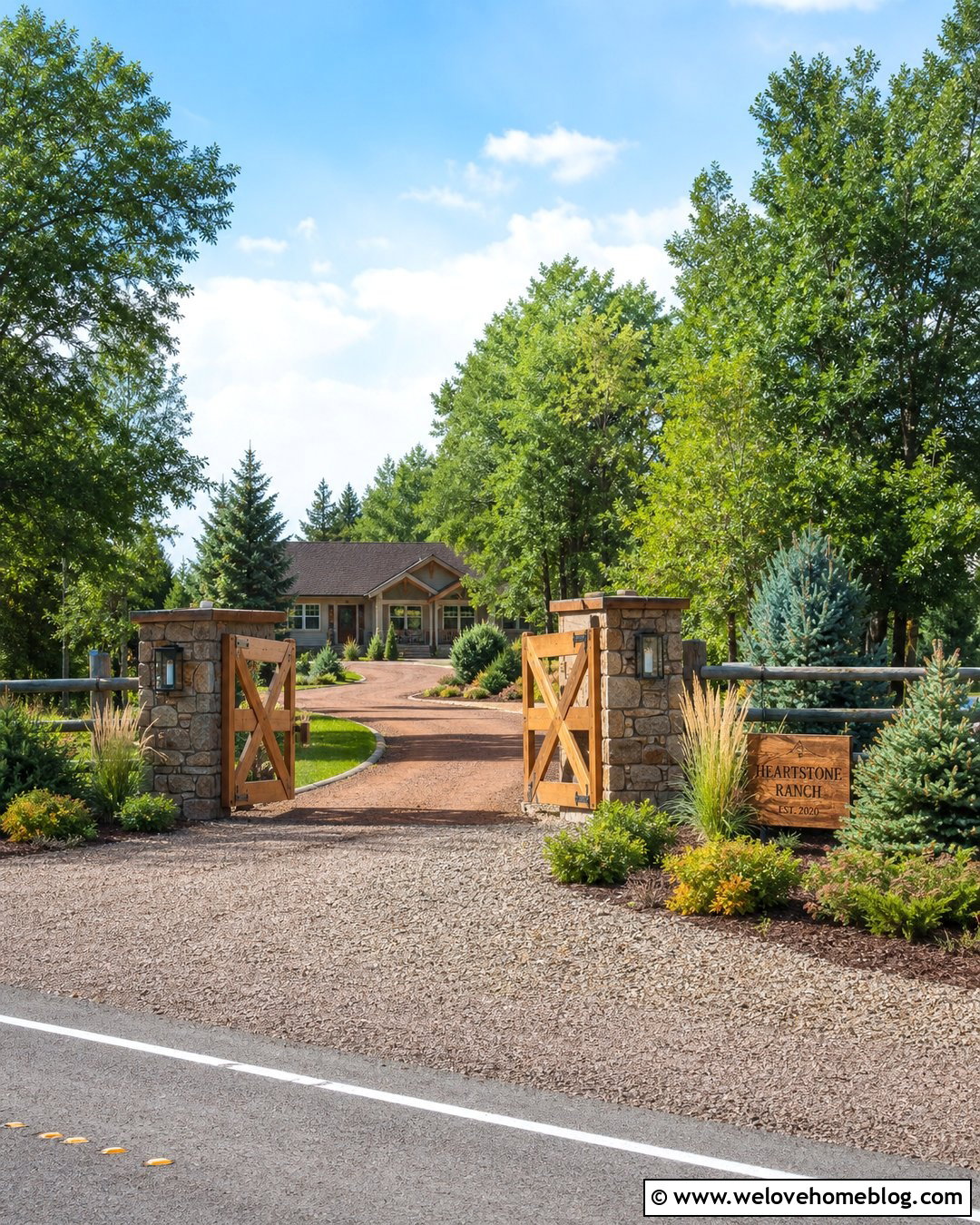 Gravel Driveway With Wood Entrance Gate - 20 Driveways With Gravel Ideas