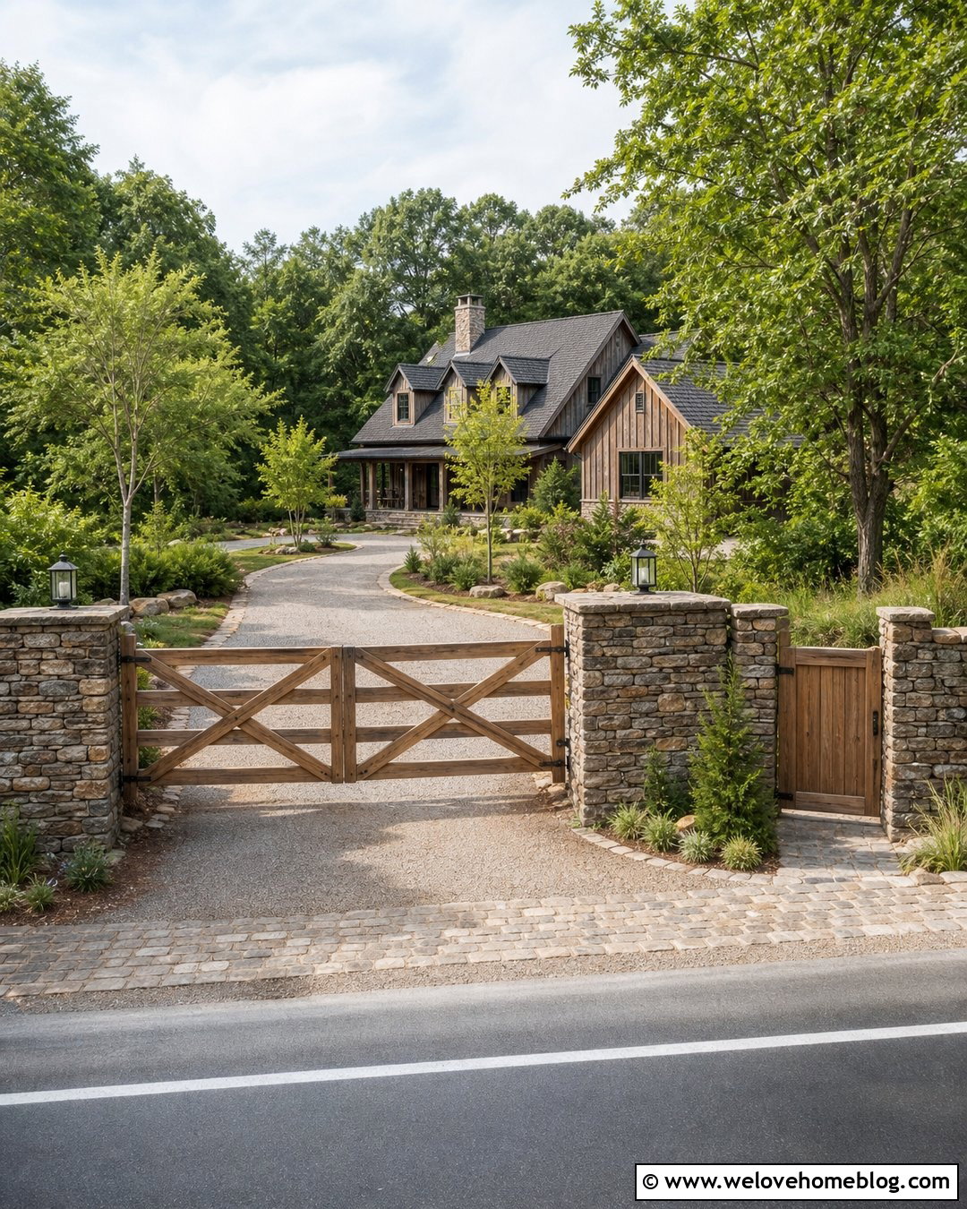 Gravel Driveway With Wooden Entry Gate - 50 gravel driveway ideas