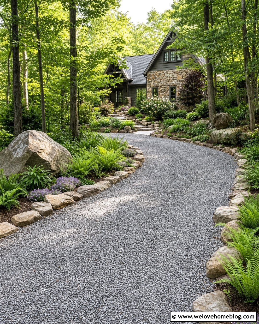 Gravel Driveway With Woodland Borders - 40 Front Driveway Landscaping Ideas
