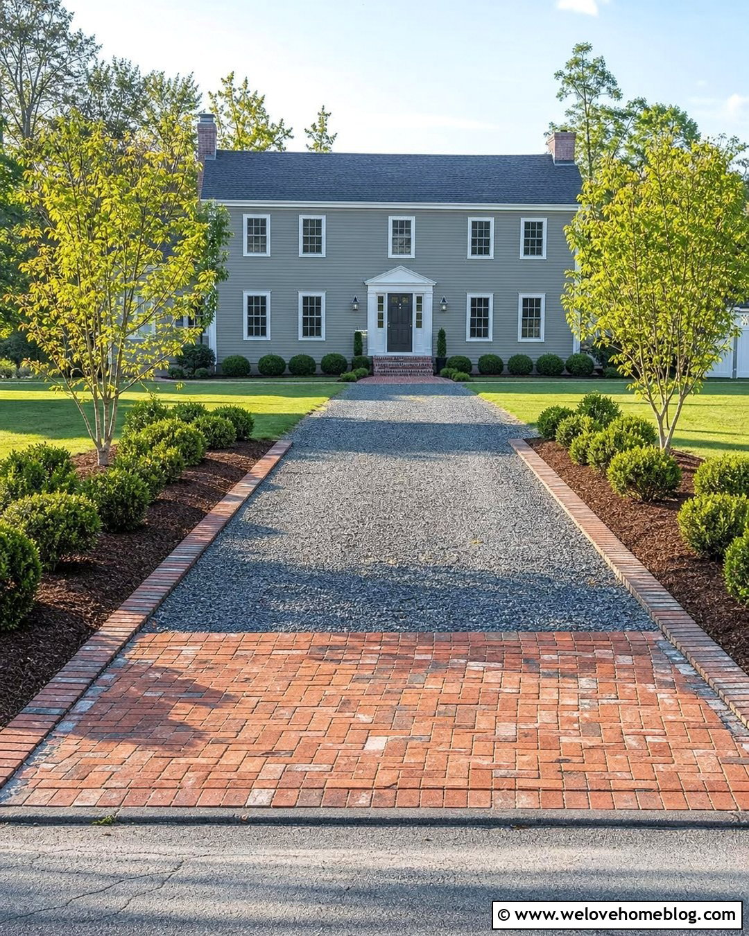 Gravel Driveway With a Brick Entrance Apron - 35 Gravel Driveway Cheap Ideas