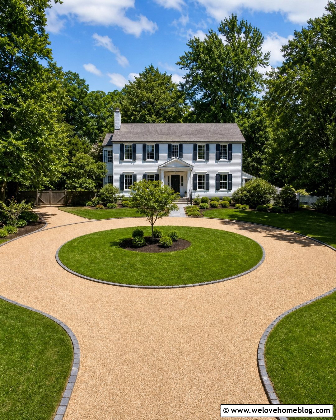 Gravel Driveway With a Circular Lawn Island - 35 Gravel Driveway Cheap Ideas