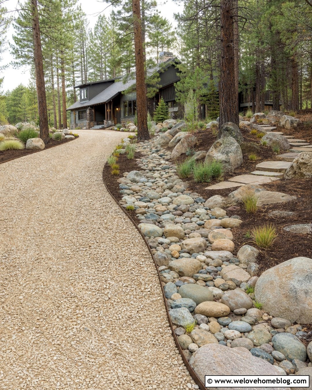 Gravel Driveway With a Dry Creek Border - 35 Gravel Driveway Cheap Ideas