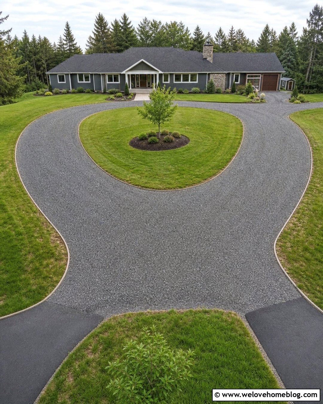 Gravel Driveway With a Horseshoe Layout - 35 Gravel Driveway Cheap Ideas