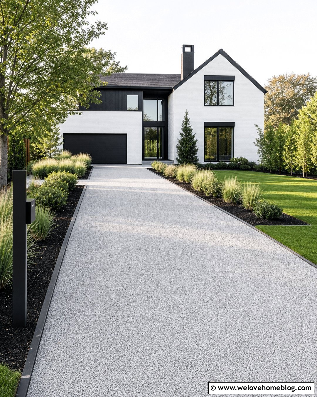 Gravel Driveway With a Modern Black Border - 35 Gravel Driveway Cheap Ideas