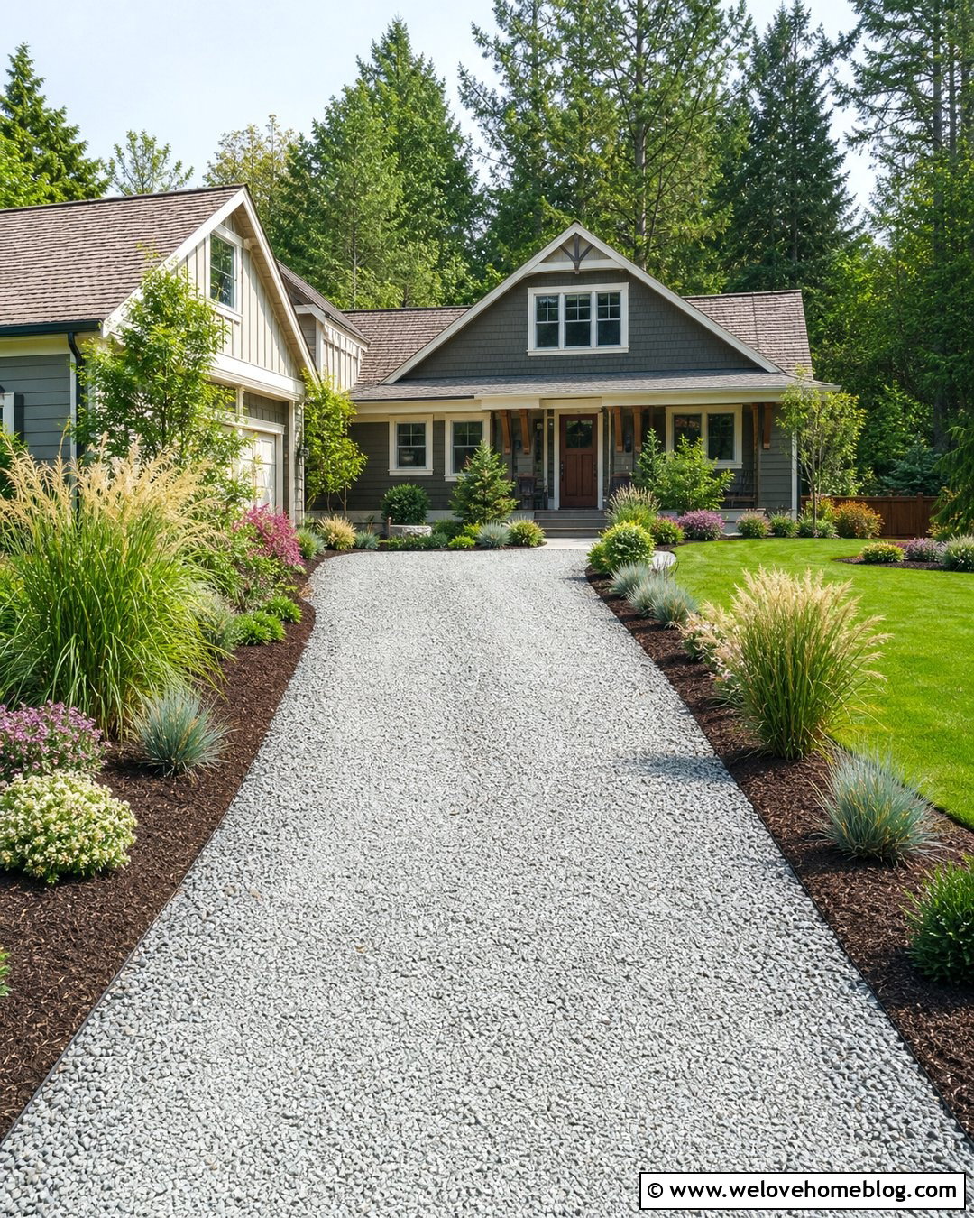 Gravel Driveway With a Mulch Border - 35 Gravel Driveway Cheap Ideas