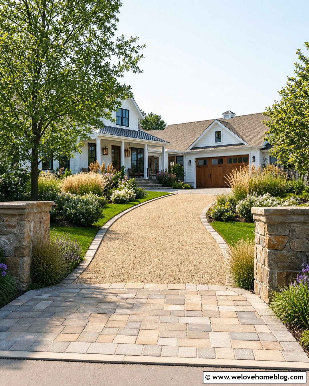 Gravel Driveway With a Paver Apron - 25 Pretty Driveways Ideas