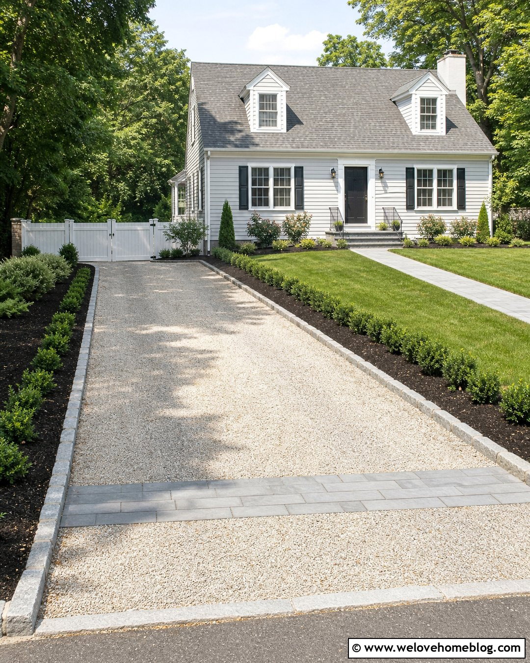 Gravel Driveway With a Paver Walkway Crossing - 35 Gravel Driveway Cheap Ideas