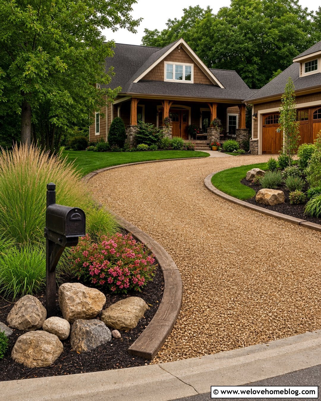 Gravel Driveway With a Rustic Mailbox Bed - 35 Gravel Driveway Cheap Ideas