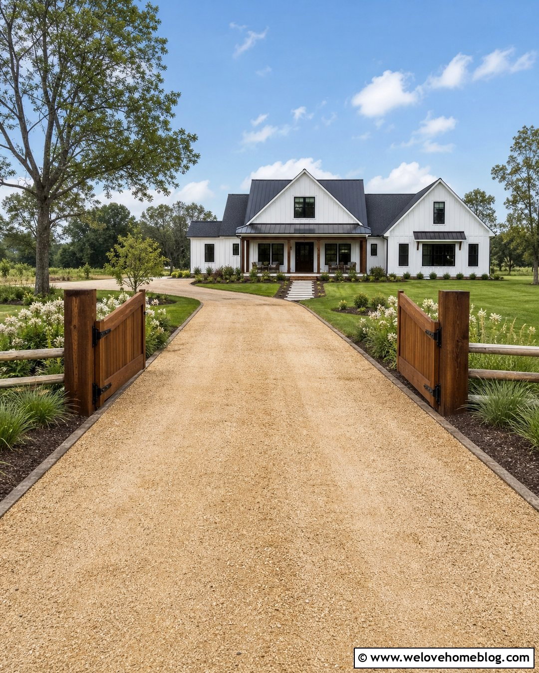 Gravel Driveway With a Simple Wood Gate - 35 cheap driveway ideas