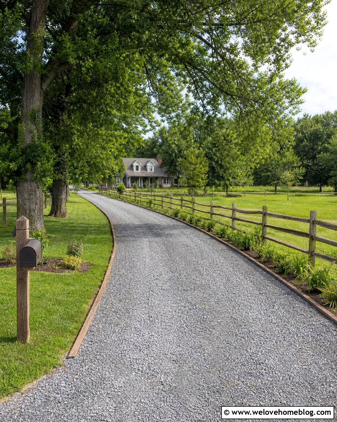 Gravel Driveway With a Split Rail Fence Border - 35 Gravel Driveway Cheap Ideas