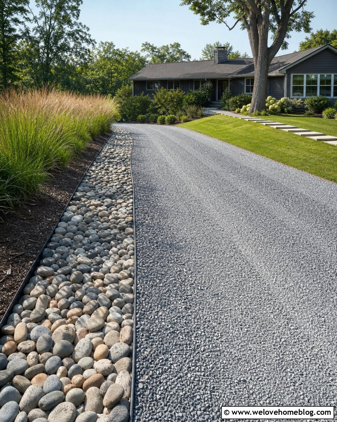 Gravel Driveway With a Stone Drainage Channel - 35 Gravel Driveway Cheap Ideas