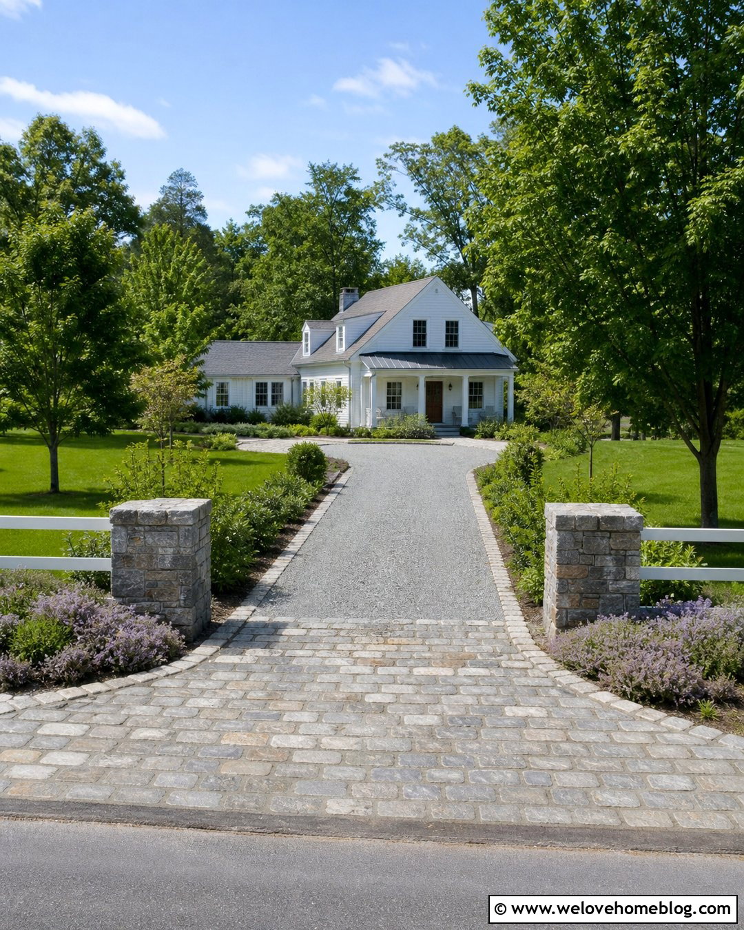 Gravel Farmhouse Driveway With Cobblestone Apron - 35 farmhouse driveway ideas