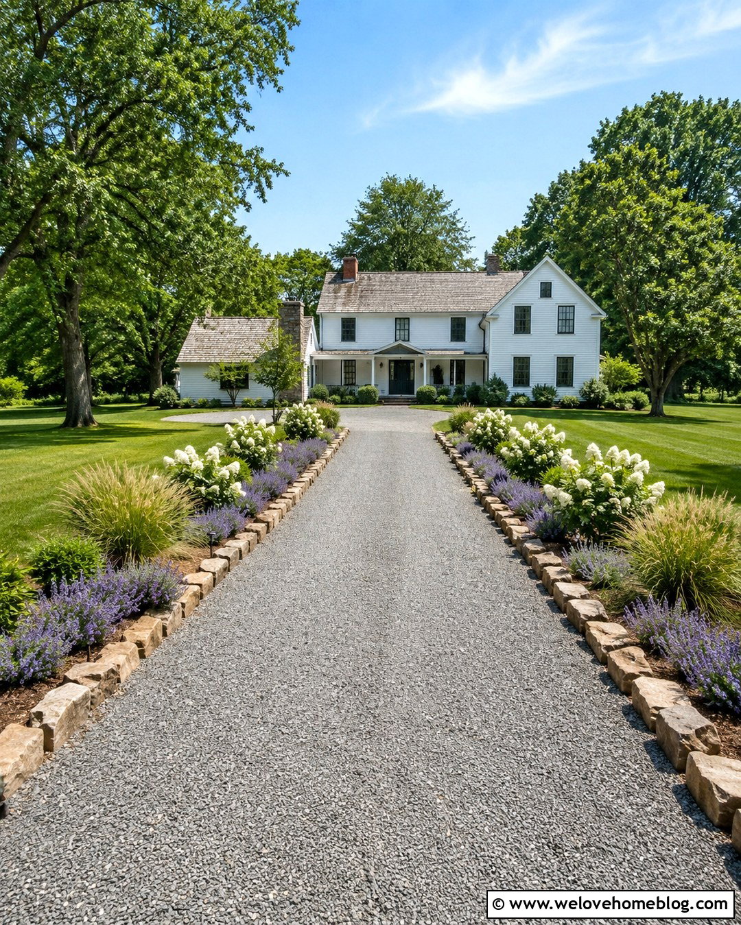 Gravel Farmhouse Long Driveway With Fieldstone Edging - 20 Farmhouse Long Driveway Ideas